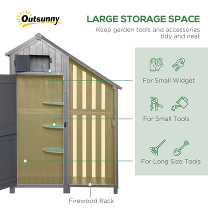 سقيفة تخزين خارجية من Outsunny Garden، سقيفة أدوات خارجية مع 3 أرفف وسقف مائل، 129x51.5x180 سم، رمادي