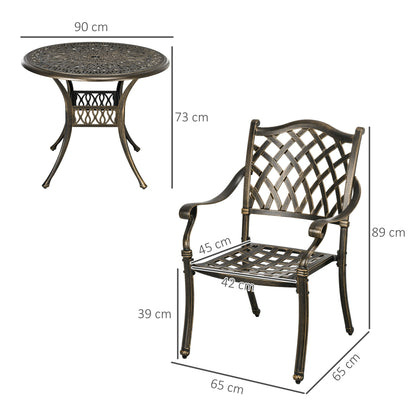 طقم طعام خارجي مكون من 5 قطع من Outsunny، مجموعة محادثة من الألومنيوم المصبوب تتضمن 4 كراسي وطاولة مستديرة مقاس 90 سم مع فتحة مظلة مقاس 50 مم لشرفة الحديقة والفناء، تصميم زهور