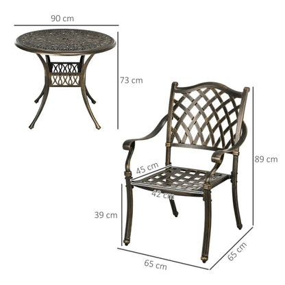 Outsunny 5-Piece Outdoor Furniture Dining Set, Cast Aluminum Conversation Set Includes 4 Chairs and Φ90cm Round Table with Φ50mm Umbrella Hole for Patio Garden Deck, Flower Design