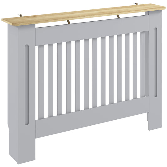 HOMCOM Slatted Radiator Cover, Painted Cabinet with Line Grill Design, 112L Ã 19W Ã 81H cm, Grey