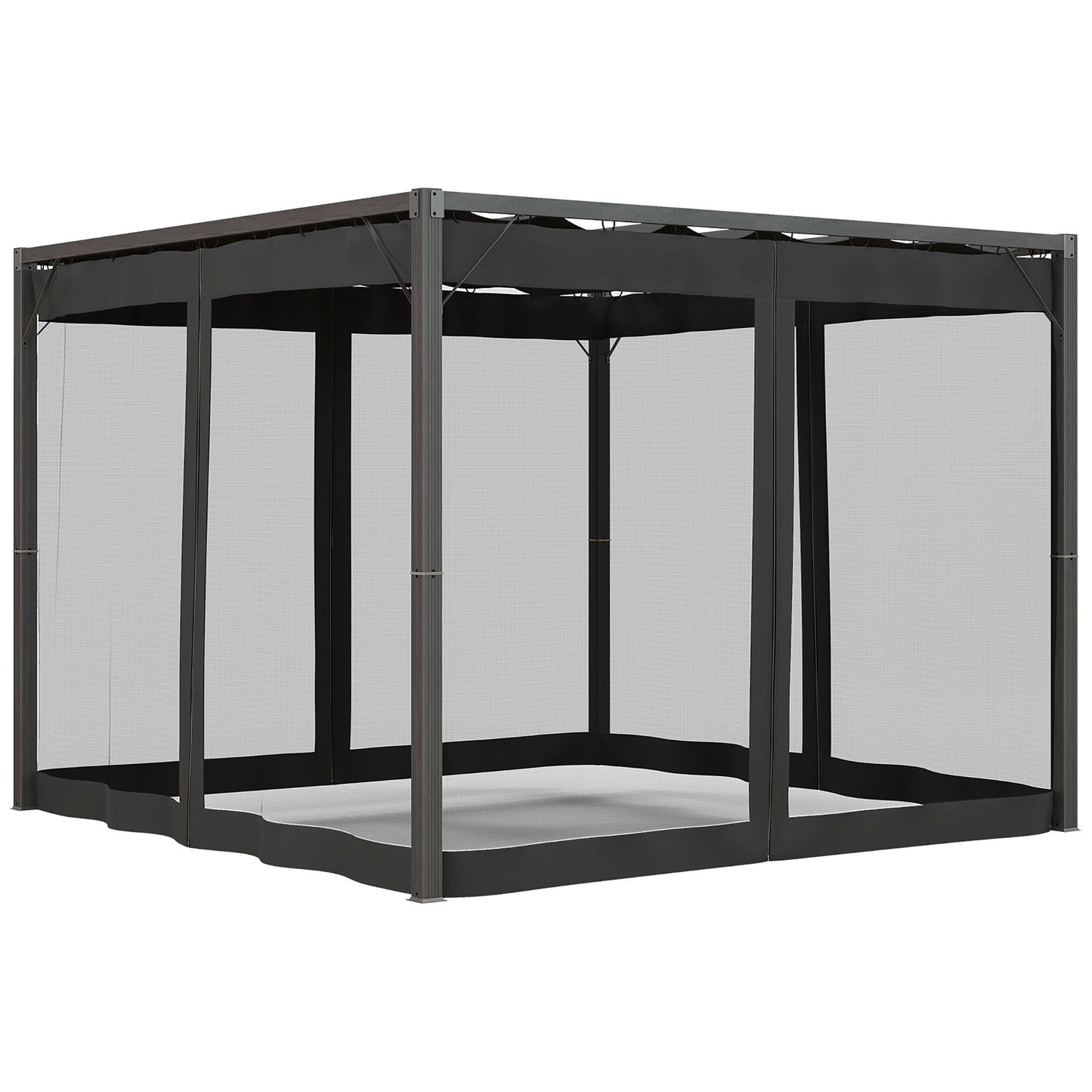 Outsunny 3 x 3m Aluminium Frame Pergola, with Retractable Roof - Dark Grey