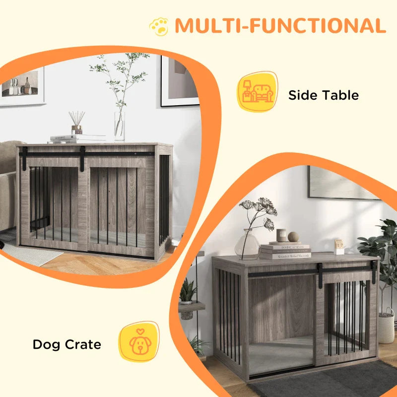 PawHut 100cm Dog Crate Furniture with Removable Cushion for Large Dogs - Brown