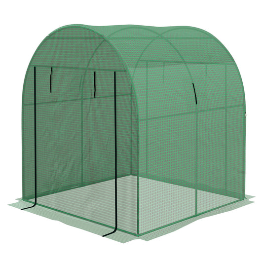 Outsunny Polytunnel Greenhouse Walk-in Grow House with UV-resistant PE Cover, Doors and Mesh Windows, 1.8 x 1.8 x 2m, Green