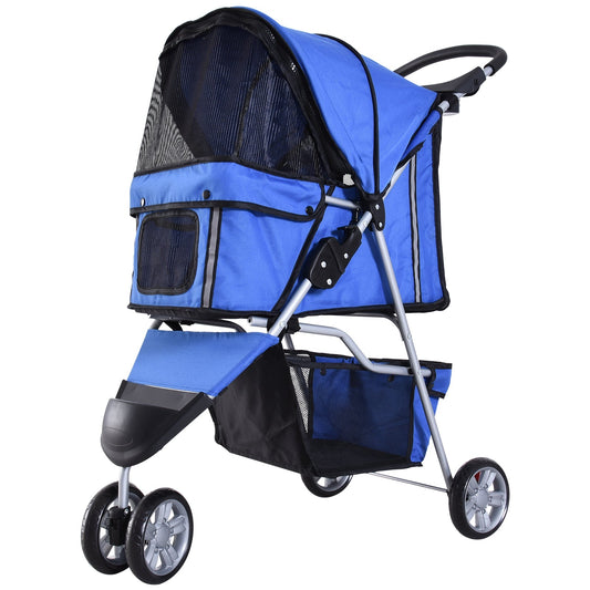 PawHut Dog Pram Pet Travel Stroller Dog Pushchair مع ثلاث عجلات - أزرق