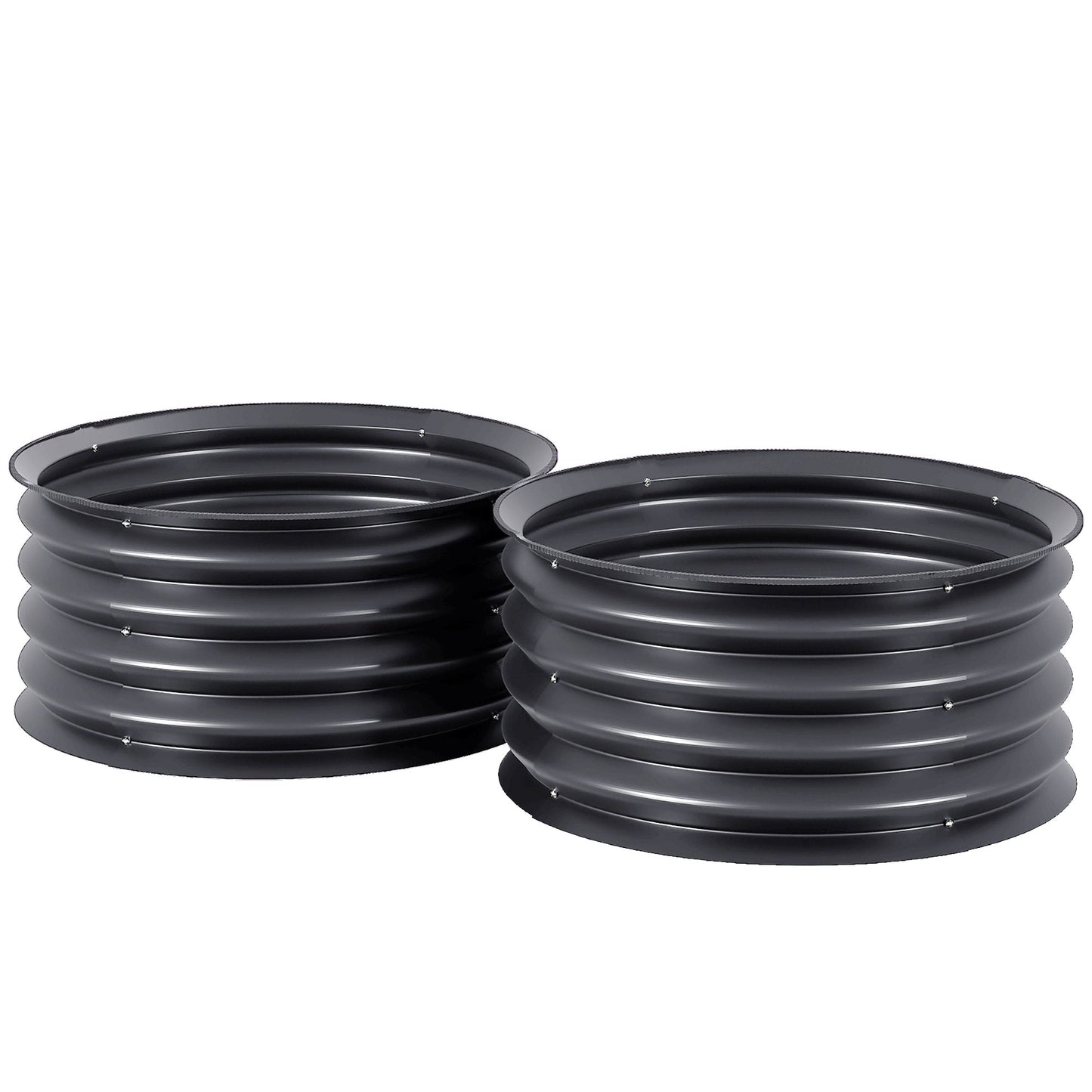 Outsunny Set of 2 Raised Garden Bed, Metal Planter Box with Safety Edging, Easy-to-assemble Stock Tank, Dark Grey