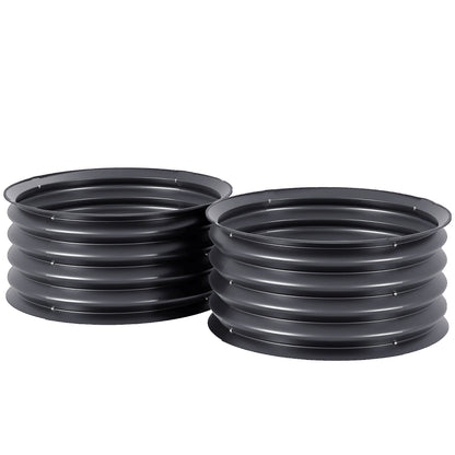 Outsunny Set of 2 Raised Garden Bed, Metal Planter Box with Safety Edging, Easy-to-assemble Stock Tank, Dark Grey