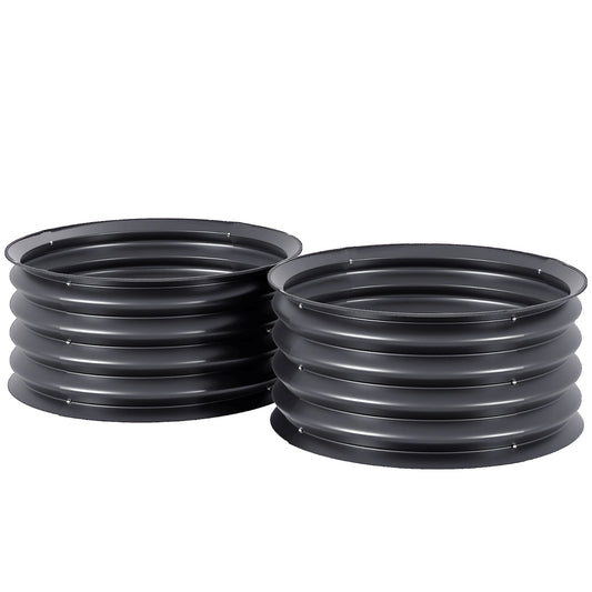 Outsunny Set of 2 Raised Garden Bed, Metal Planter Box with Safety Edging, Easy-to-assemble Stock Tank, Dark Grey