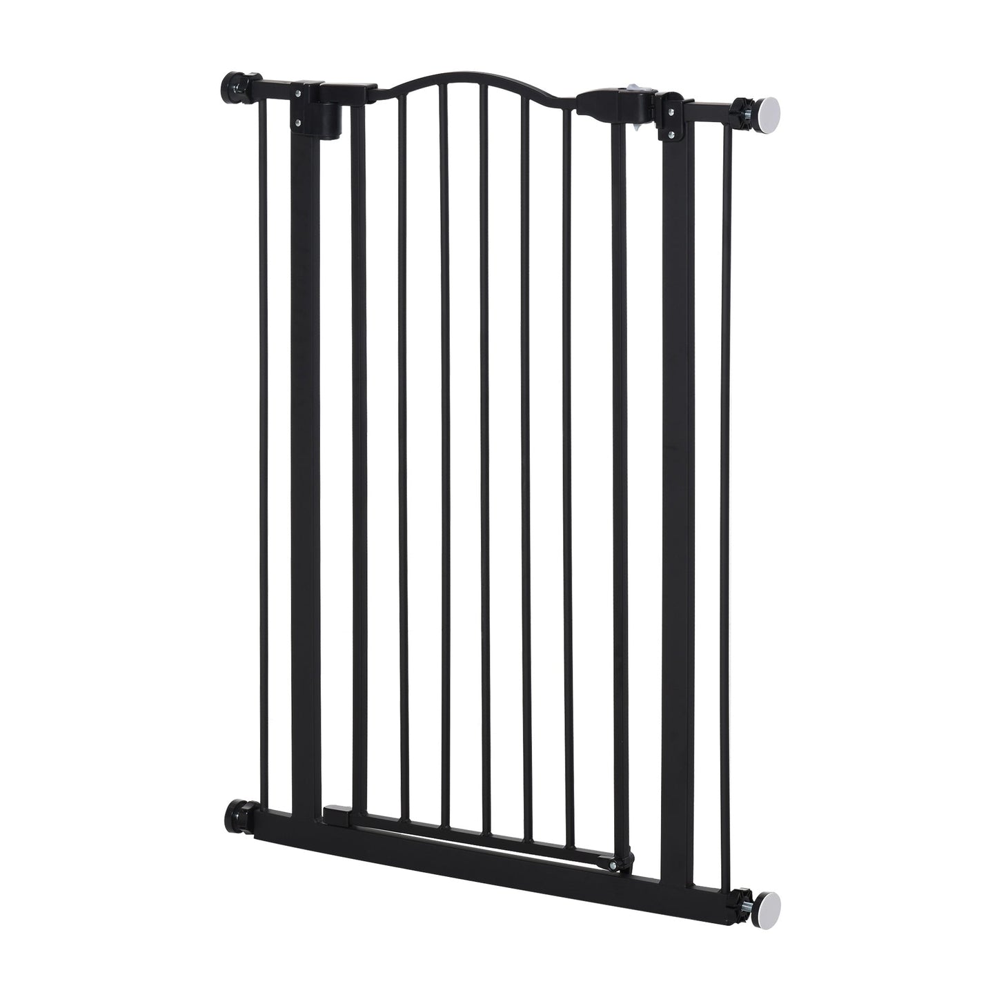 PawHut 74-84cm Adjustable Metal Pet Baby Gate Safety Barrier w/ Auto-Close Door Double Locking Easy-Open Doors Stairs Home Frames Black