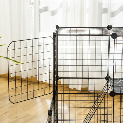 PawHut Pet Playpen w/ Door Personalized Fence dla świnek morskich, szynszyli i jeży - czarny