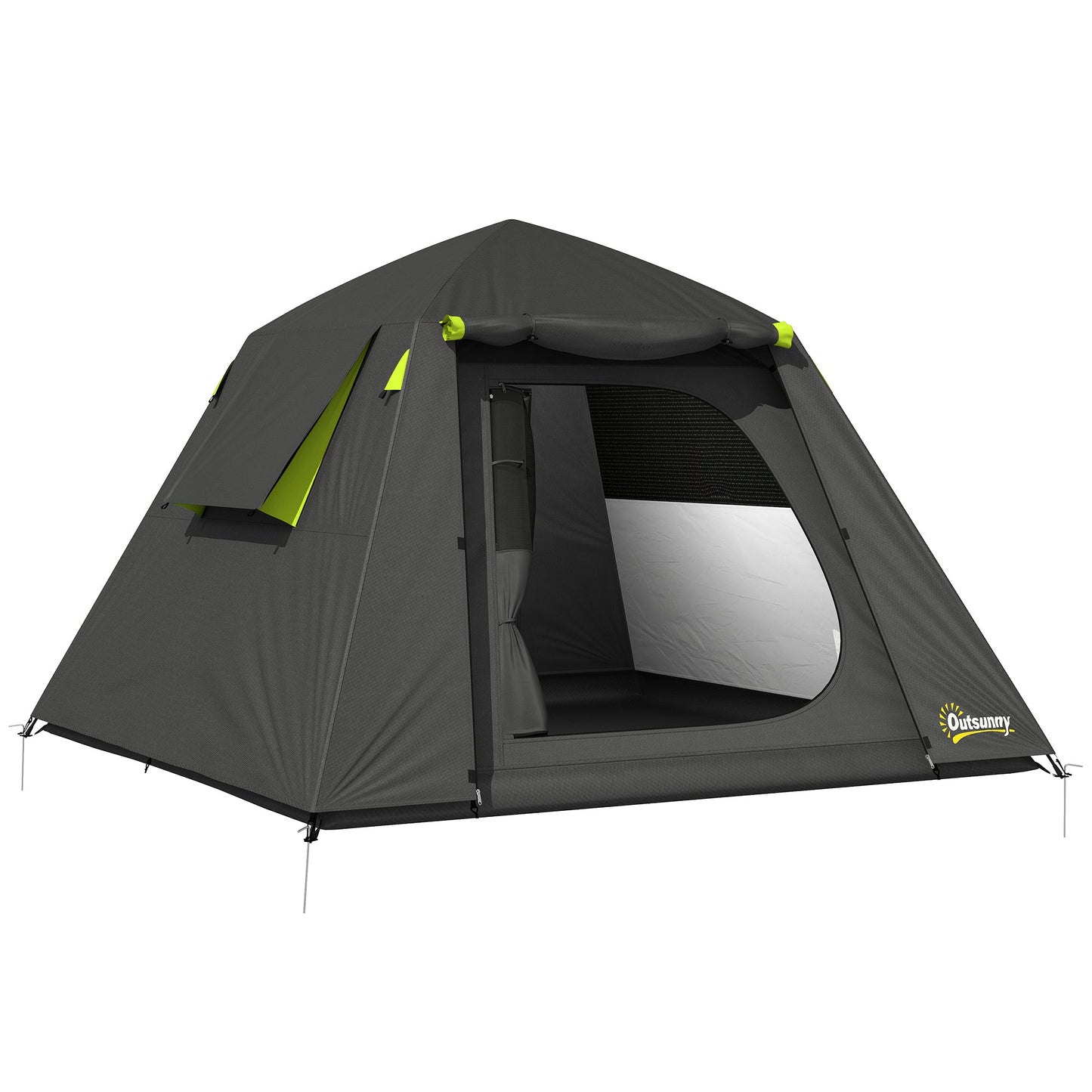 Outsunny Camping Tent 3000mm Waterproof Tent with 2 Doors for 2 Person, Grey & Green