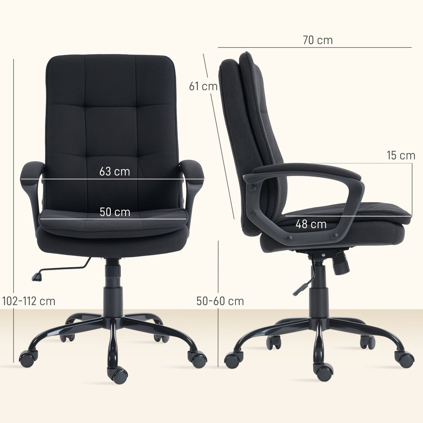HOMCOM Linen-Look Double-Padded Office Chair - Black