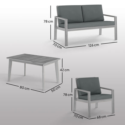 Outsunny 4-Piece Wooden Garden Furniture Set with Cushions - Light Grey