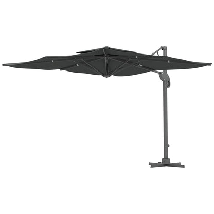 Outsunny Garden Parasol, 3(m) Cantilever Parasol with Hydraulic Mechanism, Dual Vented Top, 8 Ribs, Cross Base, Grey