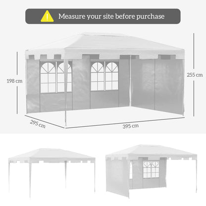 Namiot imprezowy Outsunny 3 x 4 m, altana ogrodowa, namiot imprezowy z 2 ścianami bocznymi, na patio i do ogrodu, biały