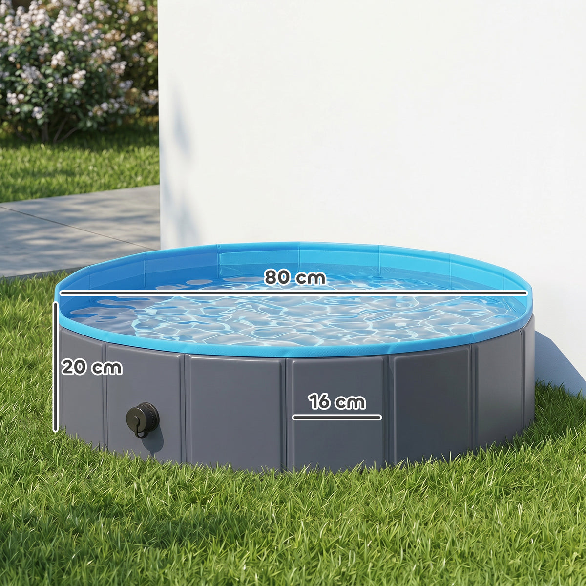 PawHut Foldable Dog Pool for Puppies and Ducks Dog Paddling Pool Bath Tub, Dark Grey, 80 x 20 cm