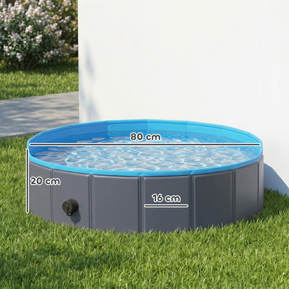 PawHut Foldable Dog Pool for Puppies and Ducks Dog Paddling Pool Bath Tub, Dark Grey, 80 x 20 cm
