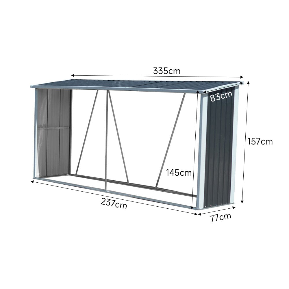 10.9 ft W Metal Garden Storage Shed for Firewood Tools Green/Black