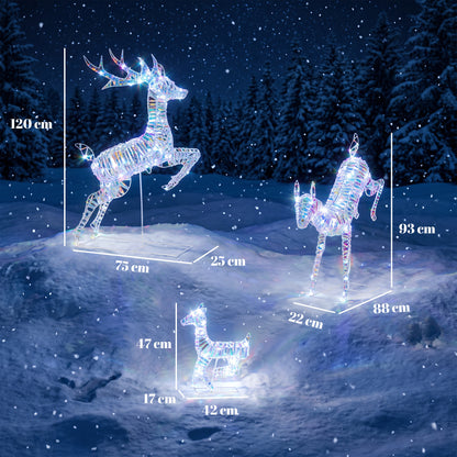 Outsunny 3-Piece Lighted Reindeer Family Set, Iridescent Outdoor Christmas Decoration, Deer Family with 8 Modes, Daily Timer