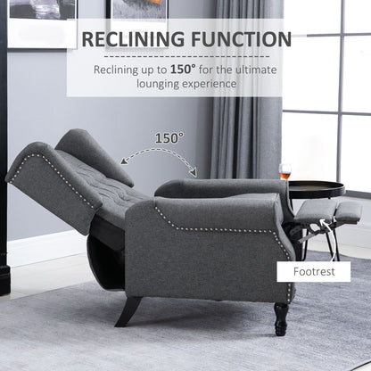 HOMCOM Recliner Armchair, Vintage Reclining Chair with Nail Head Trim, Wingback Chair with Button Tufted Back and Footrest, for Living Room, Grey