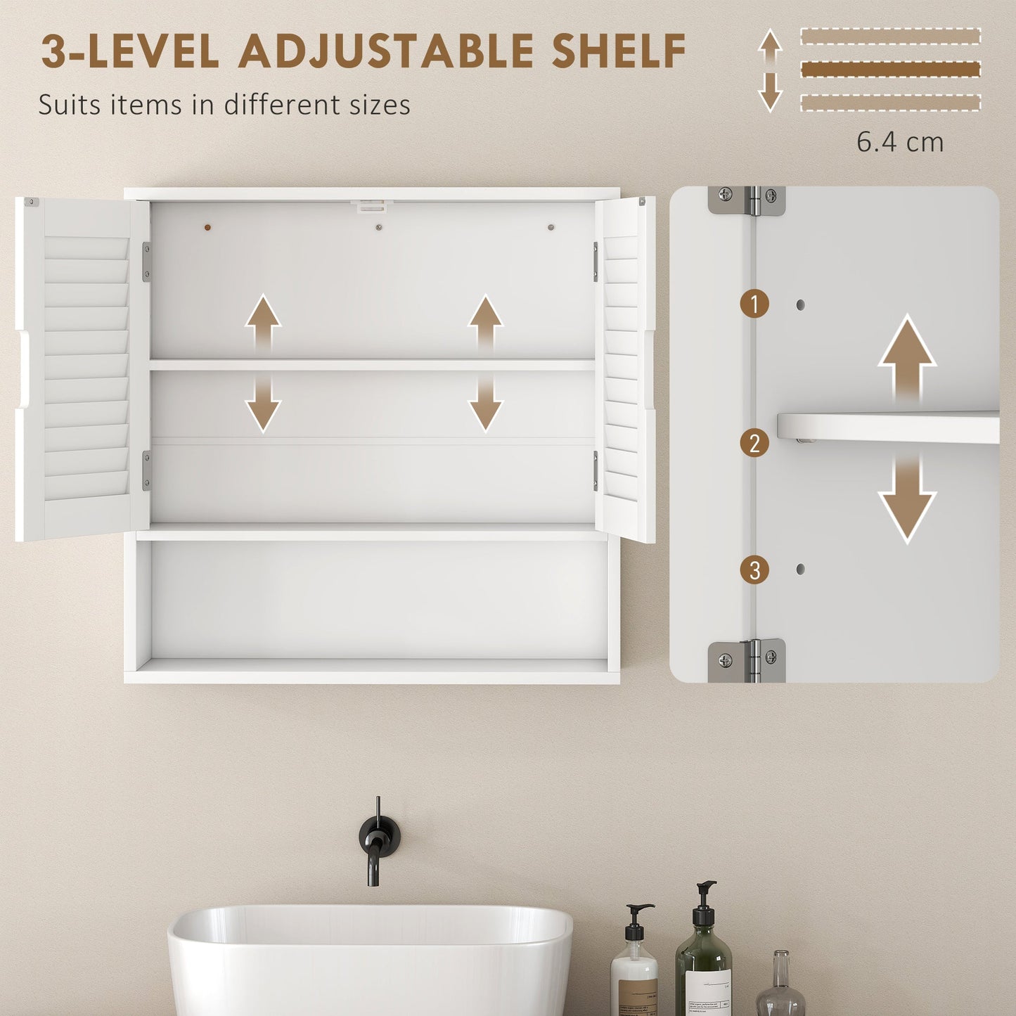 HOMCOM Bathroom Cabinet, Wall Mounted Storage Cabinet with Adjustable Shelves, 60 x 20 x 60 cm, White