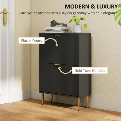 HOMCOM Elegant Two-Drawer Shoe Cabinet - Black