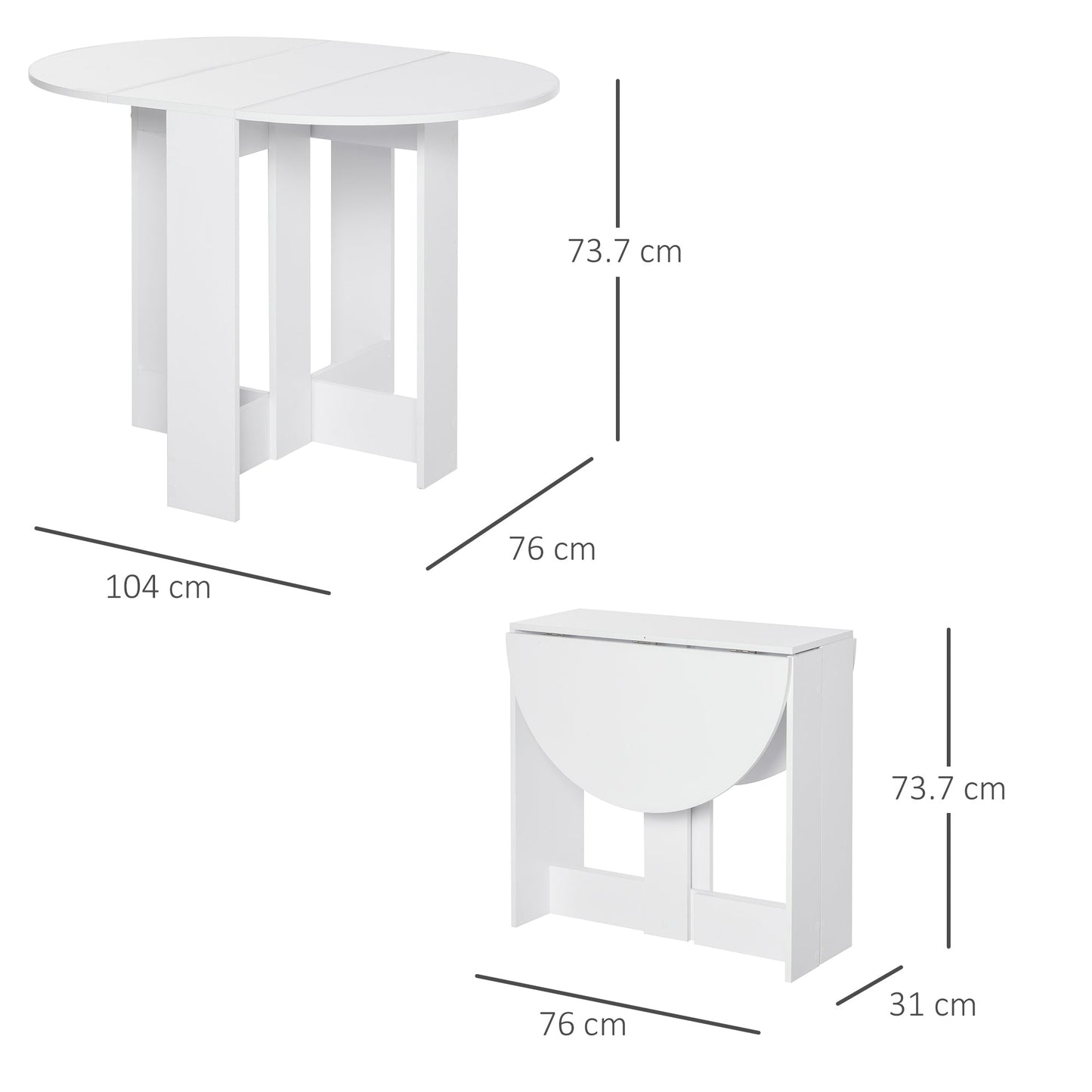HOMCOM Space-saving Drop Leaf Table, Folding Dining Table for Small Space, Kitchen, Dining Room, White