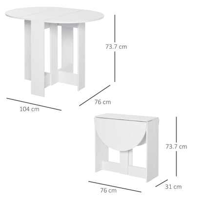 HOMCOM Space-saving Drop Leaf Table, Folding Dining Table for Small Space, Kitchen, Dining Room, White