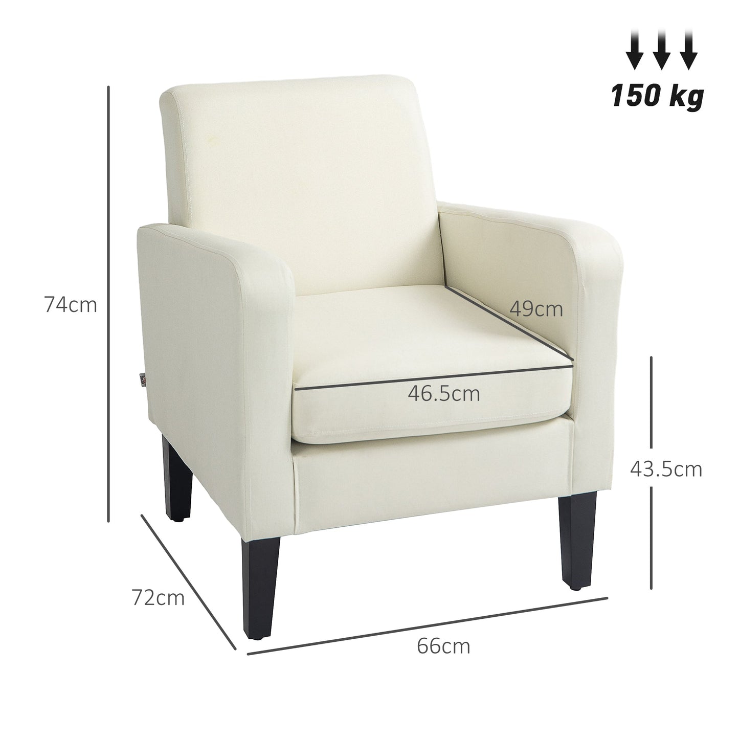 HOMCOM Modern Accent Chair, Occasional Chair with Rubber Wood Legs for Living Room, Bedroom, Cream White