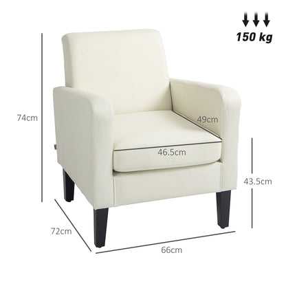 HOMCOM Modern Accent Chair, Occasional Chair with Rubber Wood Legs for Living Room, Bedroom, Cream White