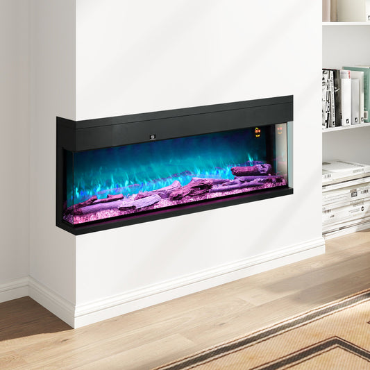 HOMCOM 1800W 15-40_ Adjustable Flame Glass Panel Convector Heater, 127cm