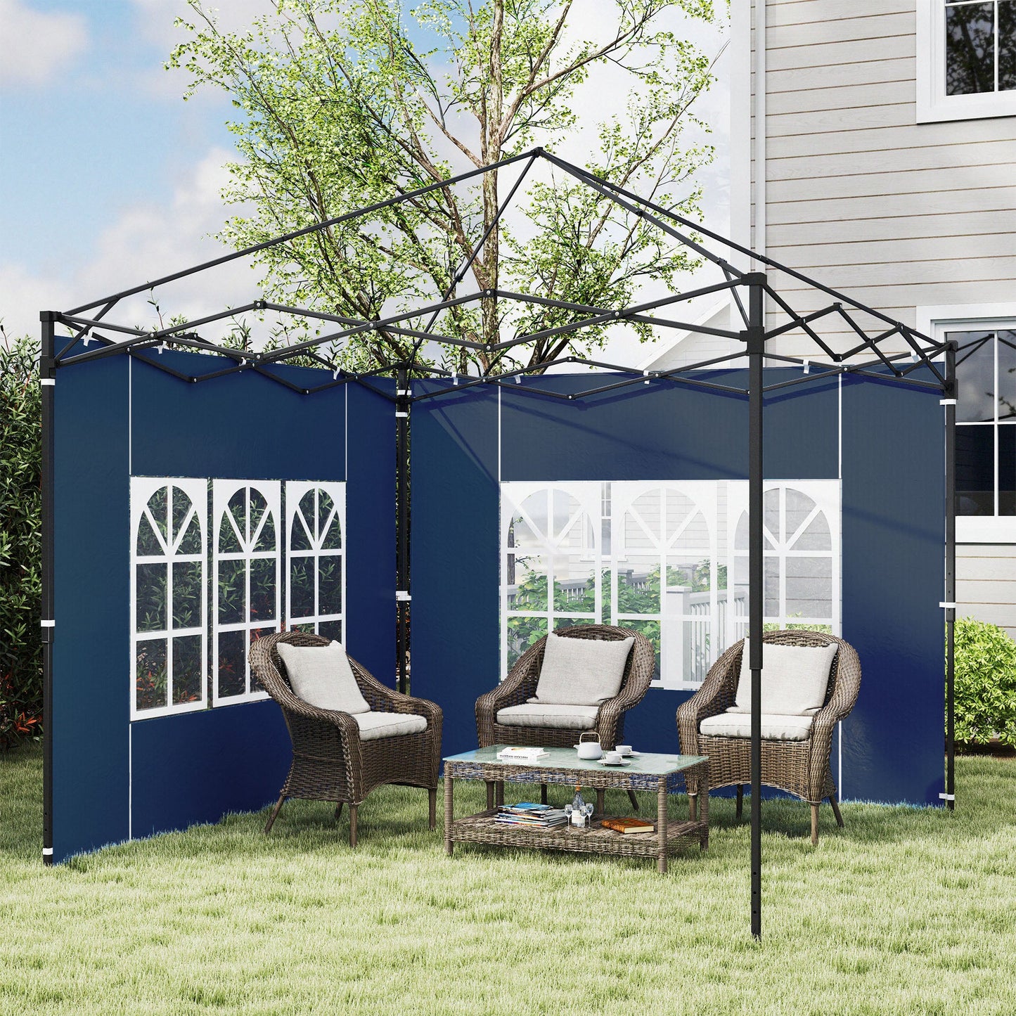 Outsunny Set of Two 3 x 3(m) Gazebo Frame Replacement Walls - Blue