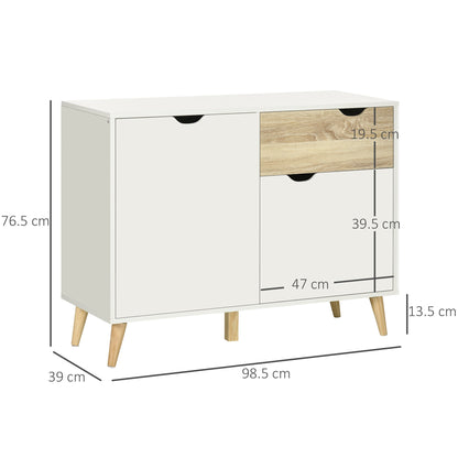 HOMCOM Modern Sideboard Storage Cabinet, Free Standing Accent Cupboard with Drawer, 2 Doors for Bedroom, Living Room, Hallway, White