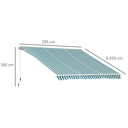 3m x 2.5m حديقة الفناء دليل المظلة الشمس الظل المأوى مع لف مقبض قابل للسحب - أخضر / أبيض