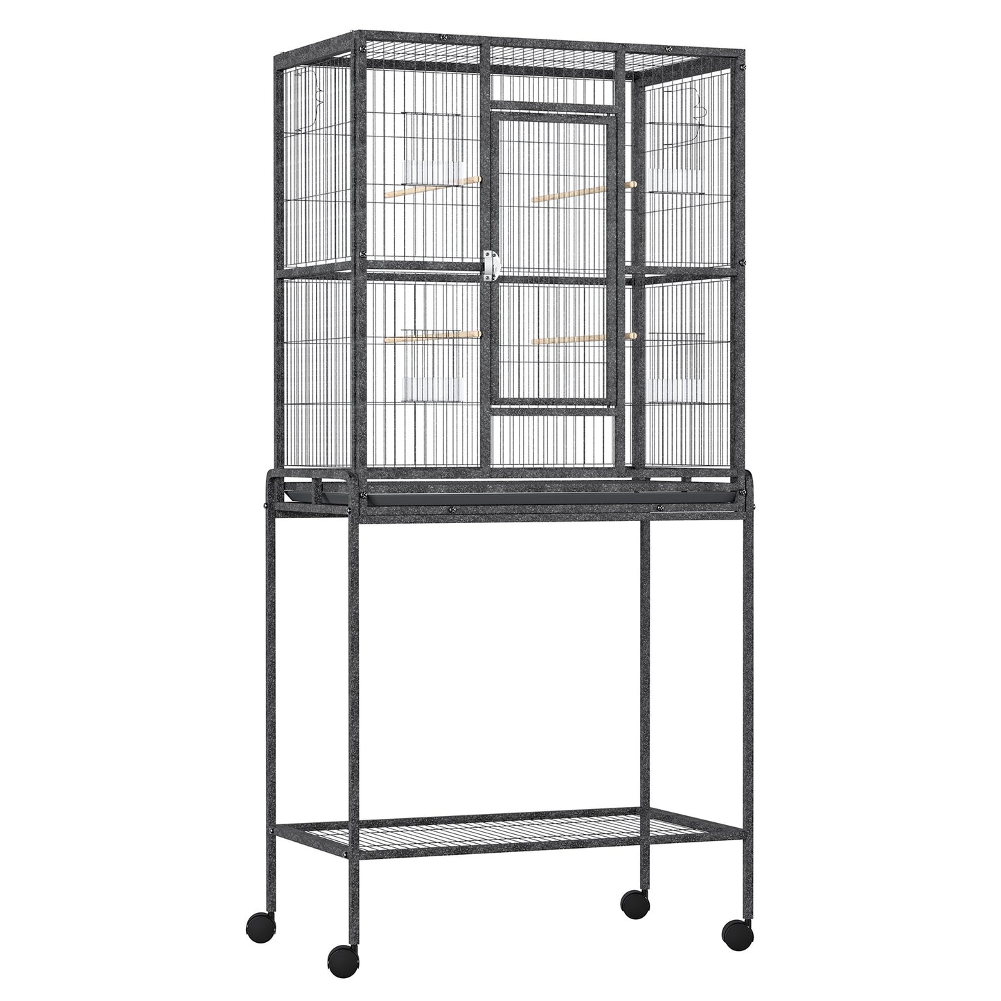 PawHut Large Bird Cage Budgie Cage with Stand, Storage Shelf, Wood Perch for Parrot Canary Parakeet Cockatiels, 81 x 48 x 162.5 cm