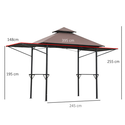 Outsunny 2,4 x 1,5 m (8' x 5') Grill Gazebo Canopy z rozkładanymi bocznymi markizami, zadaszenie na zewnątrz BBQ Gazebo Shelter z 2 bocznymi półkami do ogrodu, na patio, na grilla, na piknik, do kawiarni