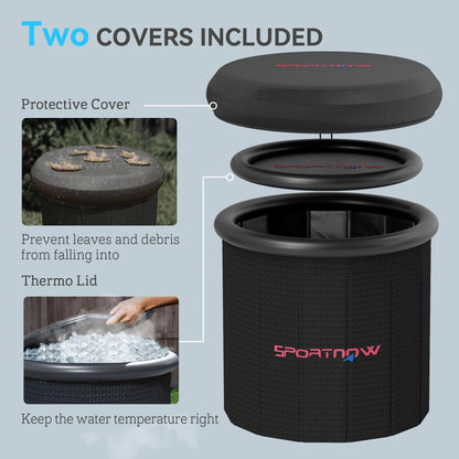 SPORTNOW 300L Outdoor Ice Bath Tub, with Lid, Cover, Carry Bag, Black