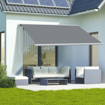 Outsunny 4x3m Full Cassette Electric/Manual Retractable Awning, Sun Canopies for Patio Door Window with Remote Controller, Grey