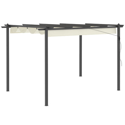 Outsunny 4 x 3(m) aluminiowa pergola z rozsuwanym dachem, zadaszenie ogrodowej altany na zewnątrz, patio, kremowo-biały