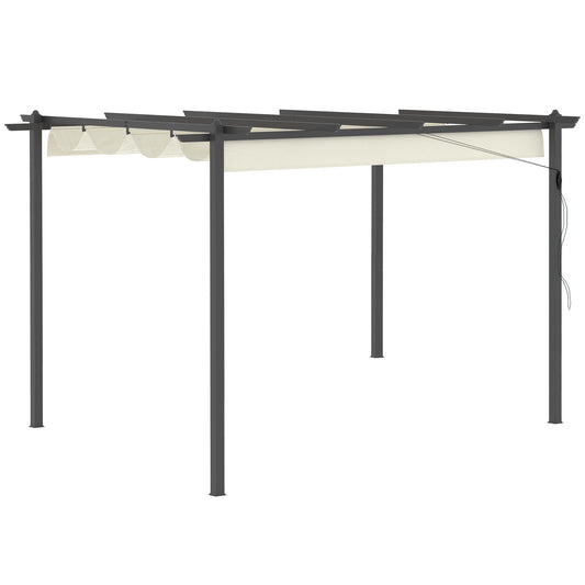 Outsunny 4 x 3(m) aluminiowa pergola z rozsuwanym dachem, zadaszenie ogrodowej altany na zewnątrz, patio, kremowo-biały