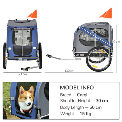 PawHut Dog Bike Trailer الحيوانات الأليفة دراجة مقطورة قابلة للطي الكلب القط الدراجة الناقل مع تعليق - الأزرق