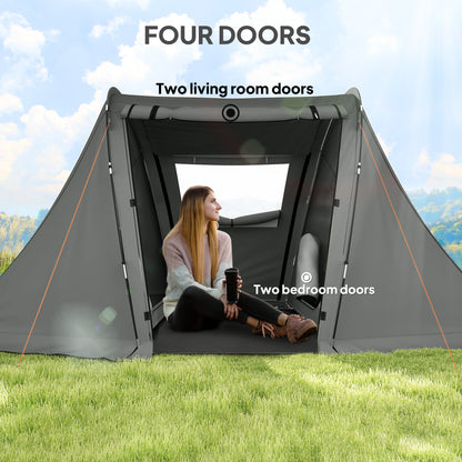 Outsunny 3 Man Camping Tent with Living Area and 2 Bedrooms, 3000mm Waterproof Family Tent with Sewn-in Groundsheet and bag, Portable Dome Shelter for Hiking, Festival, Backpacking, Drak Grey