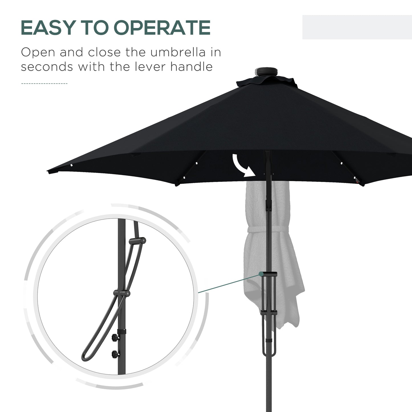 Outsunny 3(m) Solarny LED Cantilever Parasol, Czarny