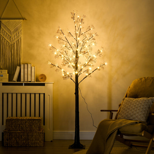 HOMCOM 6ft ضوء شجرة زهر الجيبسوفيلا الاصطناعي مع 96 ضوء LED أبيض دافئ، زهور نفس الطفل للمنزل وحفلات الزفاف، للاستخدام الداخلي والخارجي