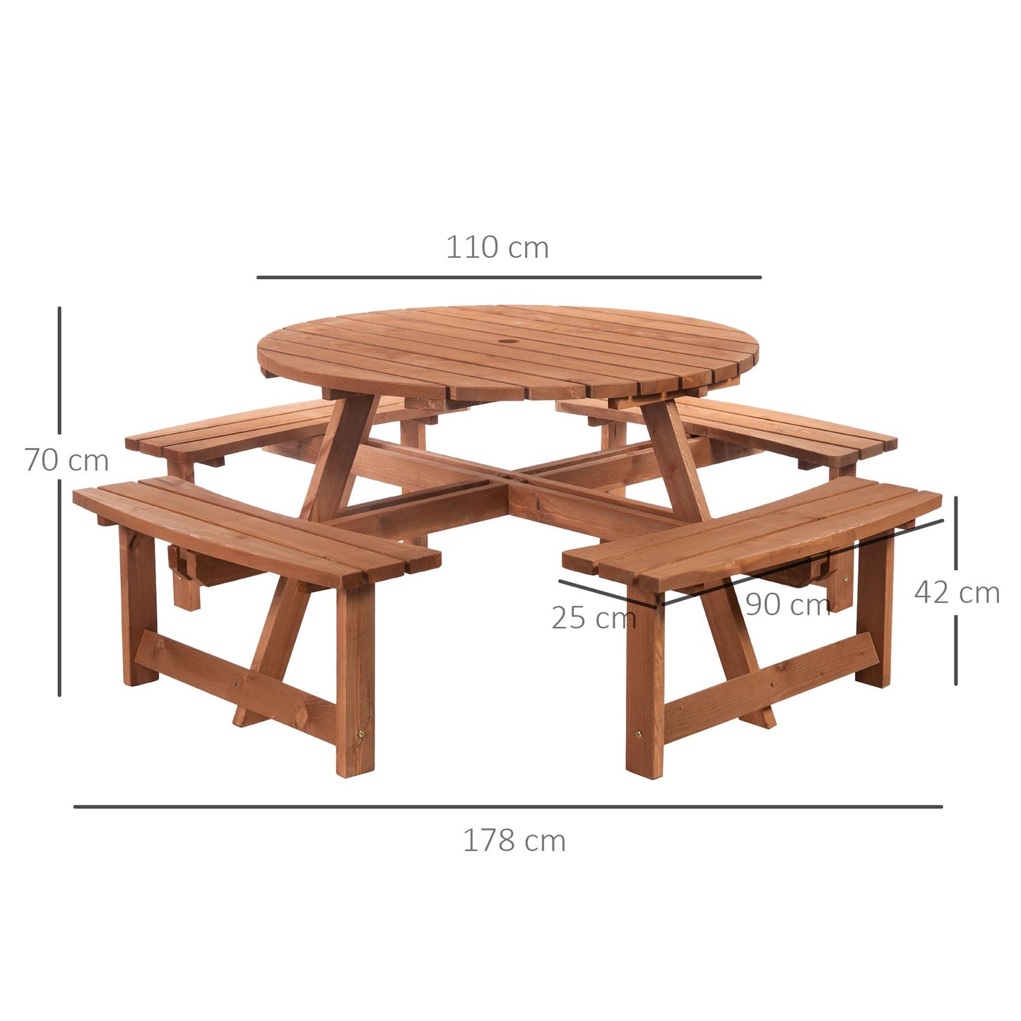 Outsunny 8 Seater Round Wooden Pub Bench Picnic Table Furniture Set for Outdoor Garden or Patio