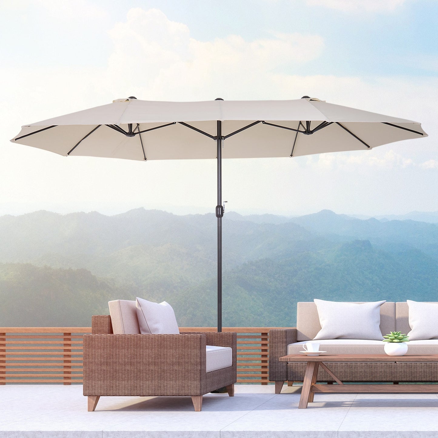 Outsunny 4.6m Garden Parasol Double-Sided Sun Umbrella Patio Market Shelter Canopy Shade Outdoor Beige - NO BASE