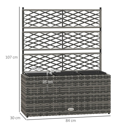 Outsunny 33L Garden PE Rattan Planter z kratką, wolnostojąca podniesiona grządka ogrodowa, doniczka ogrodowa na rośliny pnące, 84 cm x 30 cm x 107 cm, jasnoszary