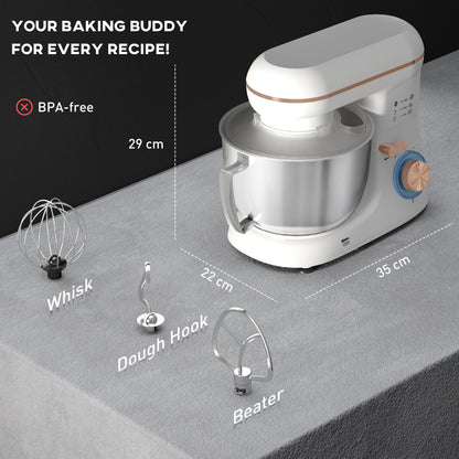 HOMCOM 1300W Kitchen Stand Mixer, with Accessories - White