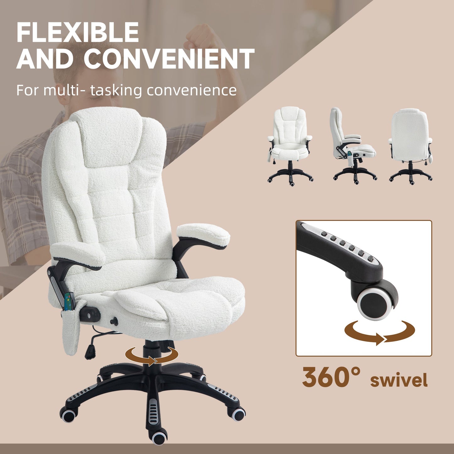 Vinsetto Boucle Six-Point Massage Office Chair - White