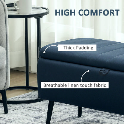 HOMCOM 92 x 31cm Linen-Look Storage Ottoman - Dark Blue