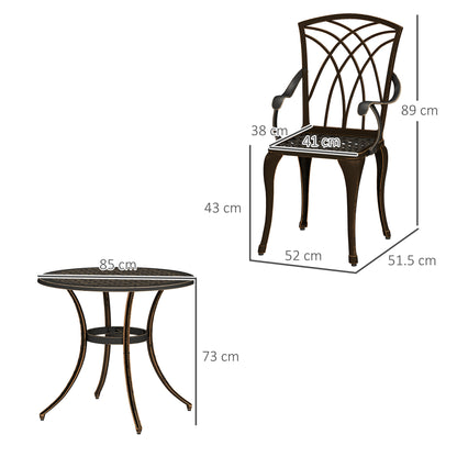 Outsunny 5-częściowy zestaw ogrodowy dla 4 osób, zestaw ogrodowy z odlewanego aluminium z 4 fotelami i okrągłym stołem jadalnym z otworem na parasol, zestaw mebli ogrodowych, odcień brązu
